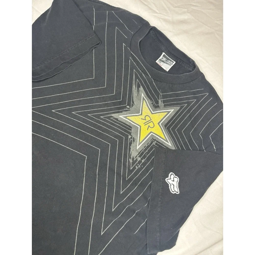 FOX Rockstar Energy T-Shirt Men's XL Black Y2K Moto BMX Thrashed Grunge Skater